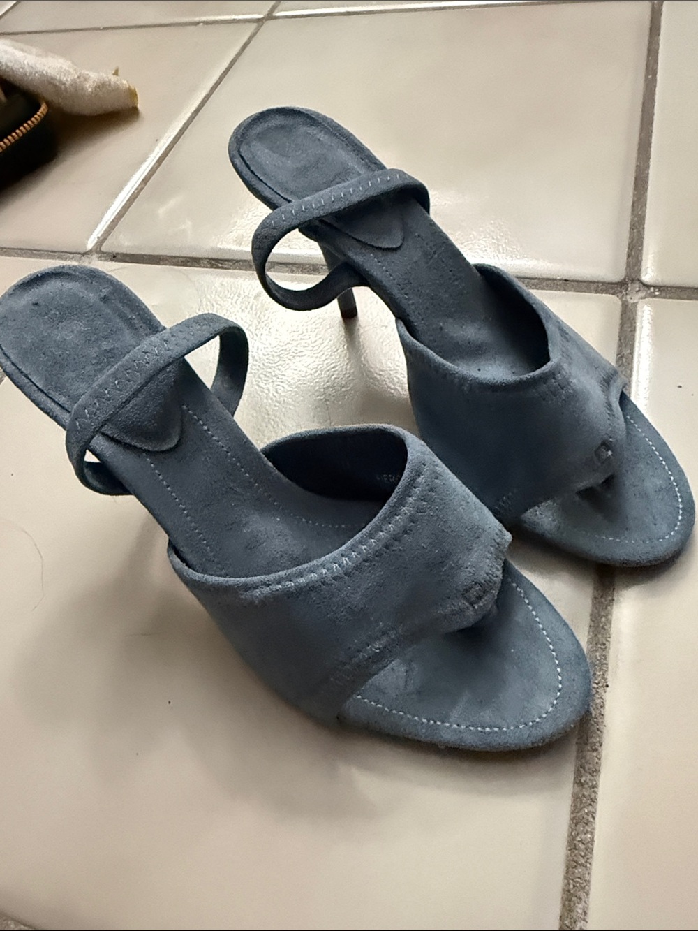 Women’s Suede Open-Toe Heeled Sandals in Slate Blue